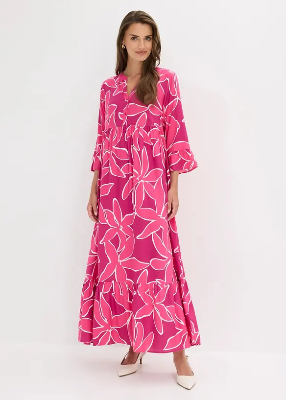 Tunika-Kleid aus fließender Viskose in pink von vorne (Totalaufnahme) - bonprix Tunika-Kleid aus fließender Viskose in pink von vorne (Totalaufnahme) - bonprix
