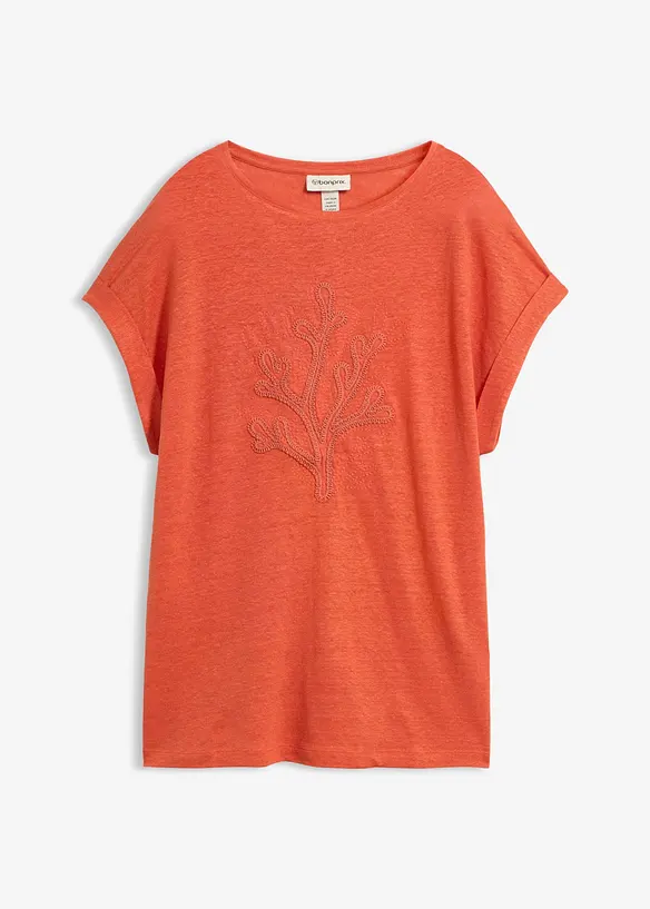 Leichtes T-Shirt aus reinem Leinen mit Stickerei in rot von vorne - bonprix Leichtes T-Shirt aus reinem Leinen mit Stickerei in rot von vorne - bonprix