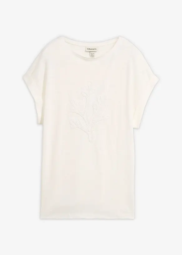 Leichtes T-Shirt aus reinem Leinen mit Stickerei in weiß von vorne - bonprix Leichtes T-Shirt aus reinem Leinen mit Stickerei in weiß von vorne - bonprix