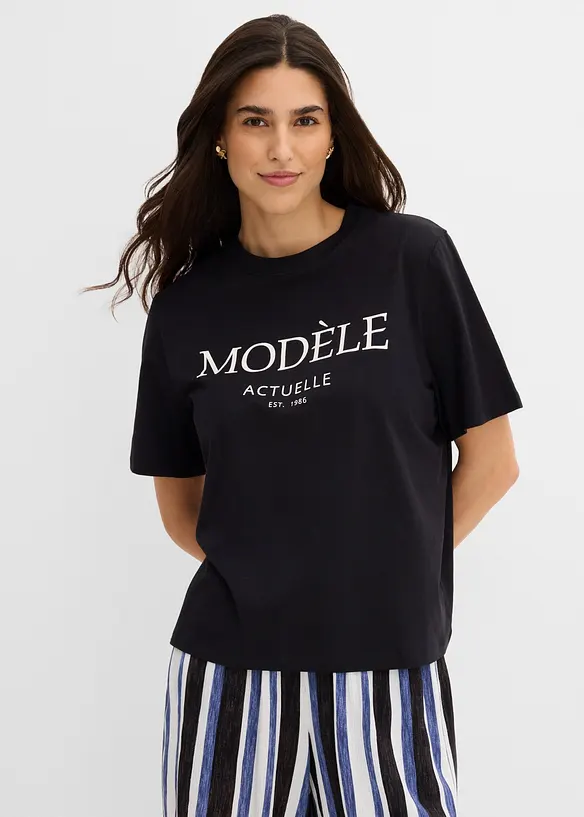 Oversize-Shirt aus reiner Bio-Baumwolle in schwarz von vorne (im Anschnitt) - bonprix