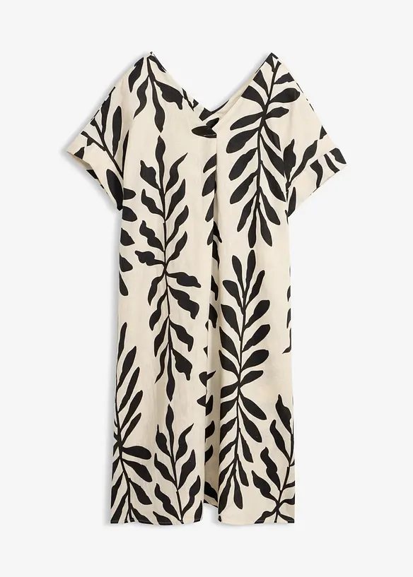 Kaftan-Kleid aus reinem Leinen in beige von vorne - bonprix