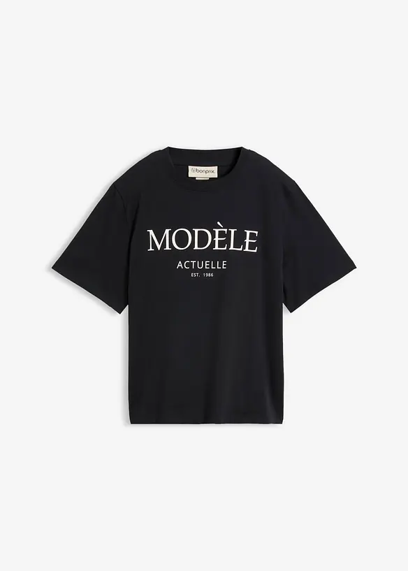 Oversize-Shirt aus reiner Bio-Baumwolle in schwarz von vorne - bonprix