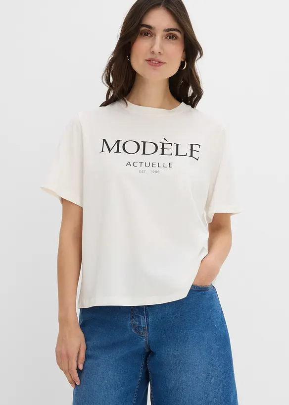 Oversize-Shirt aus reiner Bio-Baumwolle in weiß von vorne (im Anschnitt) - bonprix