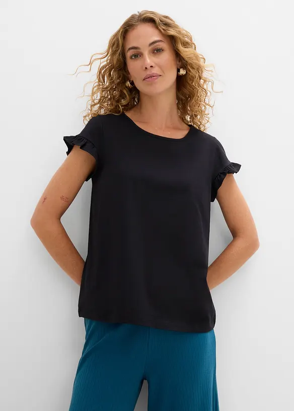 T-Shirt aus reiner Baumwolle in schwarz von vorne (im Anschnitt) - bonprix
