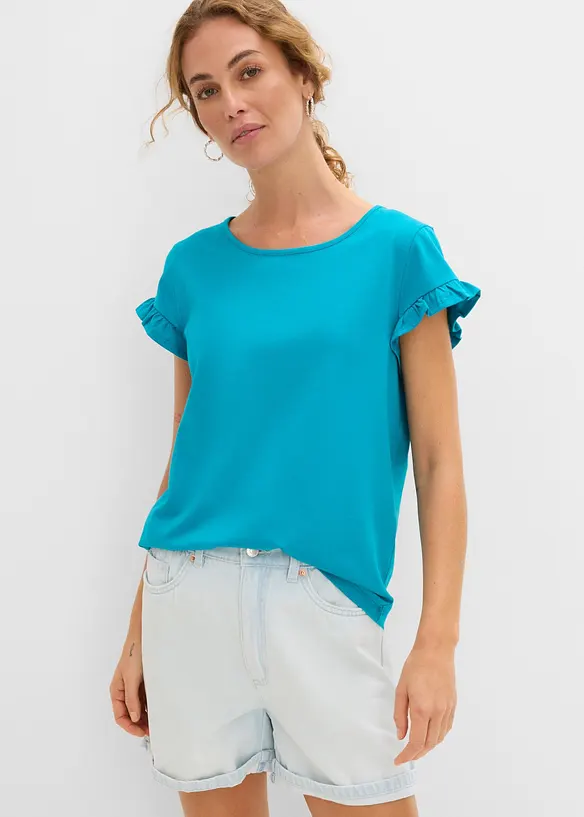 T-Shirt aus reiner Baumwolle in blau von vorne (im Anschnitt) - bonprix