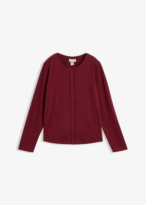 Spitzenshirt aus reiner Jersey-Baumwolle in rot von vorne - bonprix