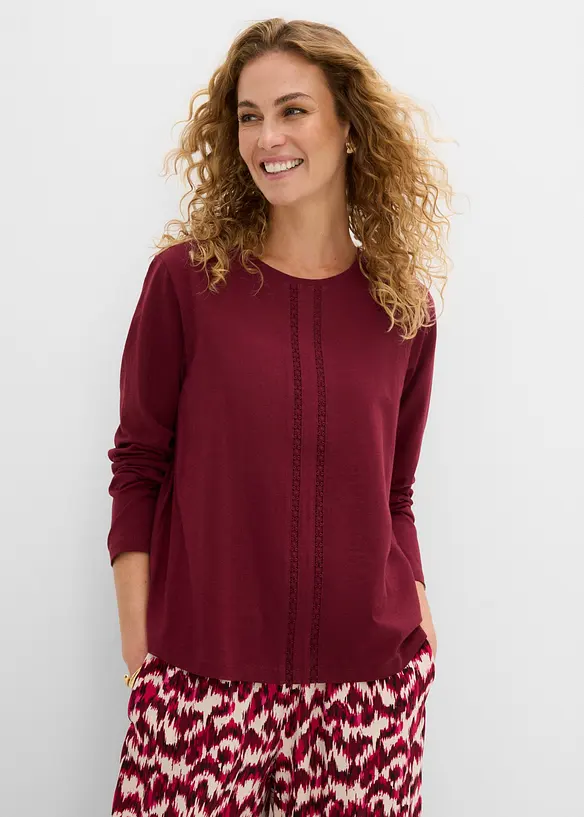 Spitzenshirt aus reiner Jersey-Baumwolle in rot von vorne (im Anschnitt) - bonprix
