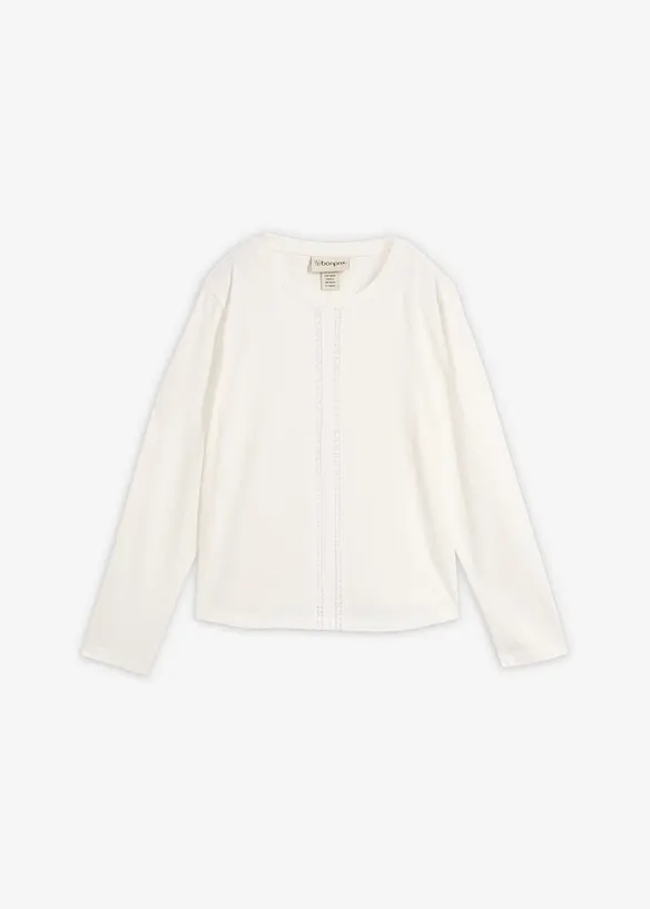 Spitzenshirt aus reiner Jersey-Baumwolle in weiß von vorne - bonprix