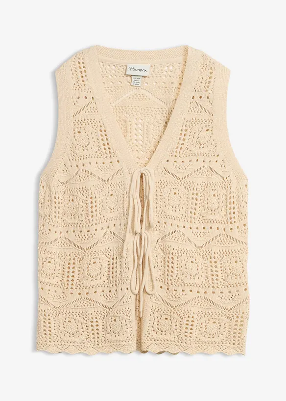 Ajour-Strickweste aus Baumwoll-Mix in beige von vorne - bonprix Ajour-Strickweste aus Baumwoll-Mix in beige von vorne - bonprix