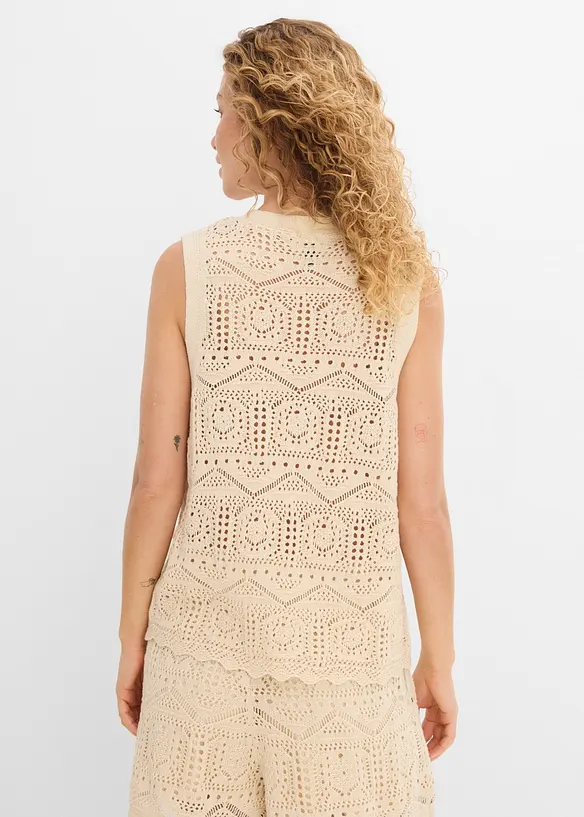 Ajour-Strickweste aus Baumwoll-Mix in beige von hinten (im Anschnitt) - bonprix Ajour-Strickweste aus Baumwoll-Mix in beige von hinten (im Anschnitt) - bonprix
