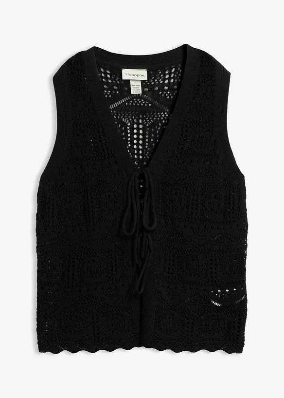 Ajour-Strickweste aus Baumwoll-Mix in schwarz von vorne - bonprix Ajour-Strickweste aus Baumwoll-Mix in schwarz von vorne - bonprix