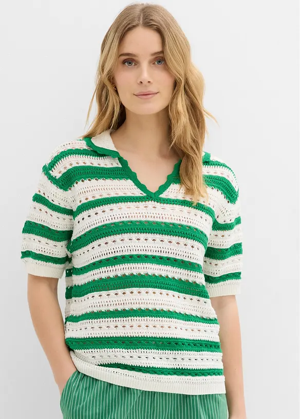 Weites Strickshirt in grün von vorne (im Anschnitt) - bonprix