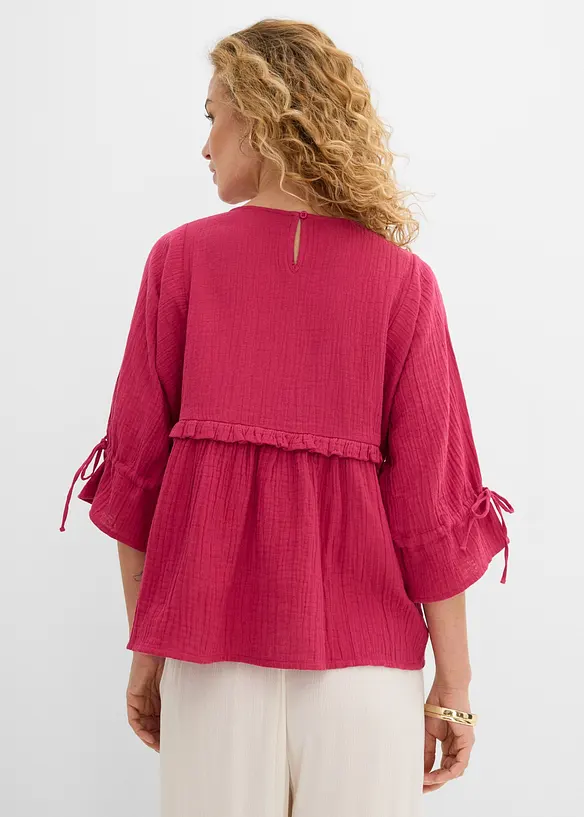 Blusenshirt aus luftigem Musselin in pink von hinten (im Anschnitt) - bonprix