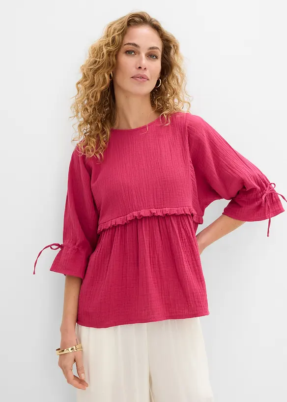 Blusenshirt aus luftigem Musselin in pink von vorne (im Anschnitt) - bonprix