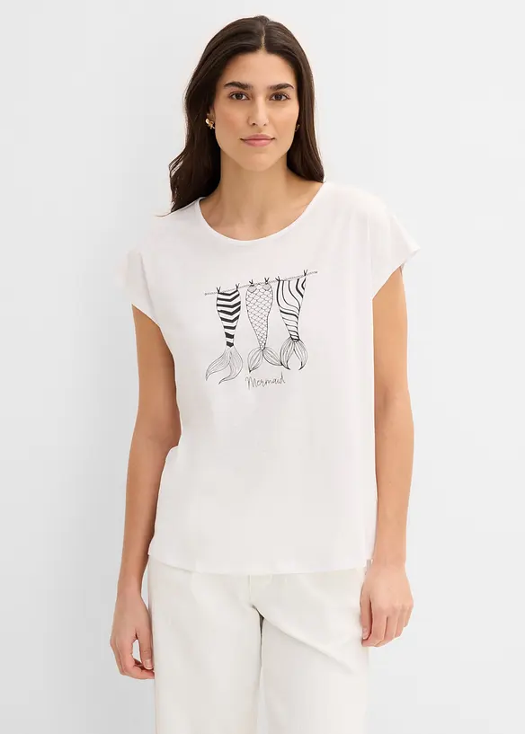 Leichtes Longshirt aus reiner Bio-Baumwolle in weiß von vorne (im Anschnitt) - bonprix Leichtes Longshirt aus reiner Bio-Baumwolle in weiß von vorne (im Anschnitt) - bonprix