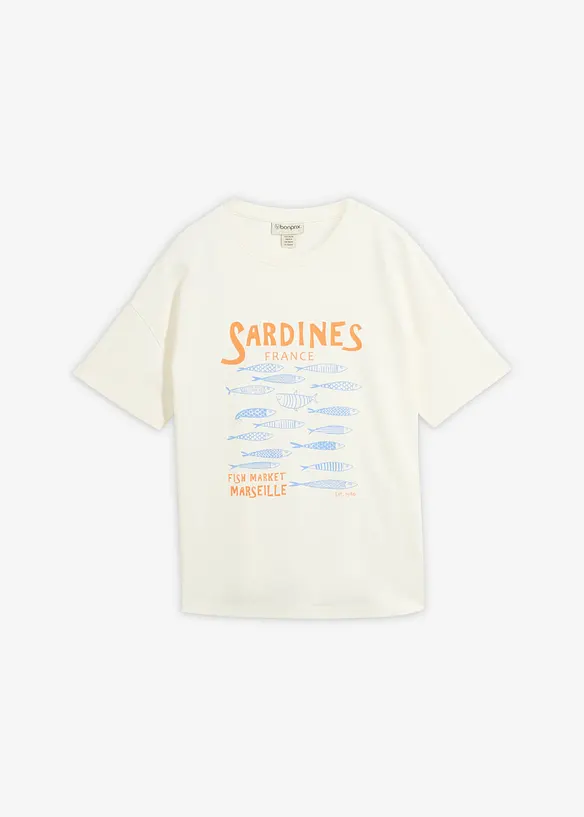 T-Shirt aus schwerer Bio-Baumwolle in weiß von vorne - bonprix