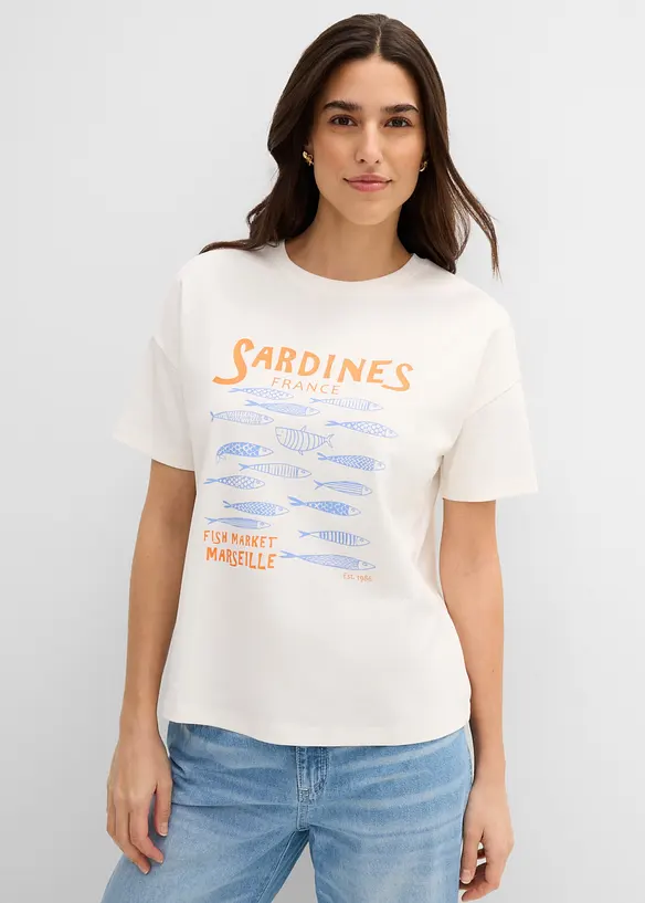 T-Shirt aus schwerer Bio-Baumwolle in weiß von vorne (im Anschnitt) - bonprix