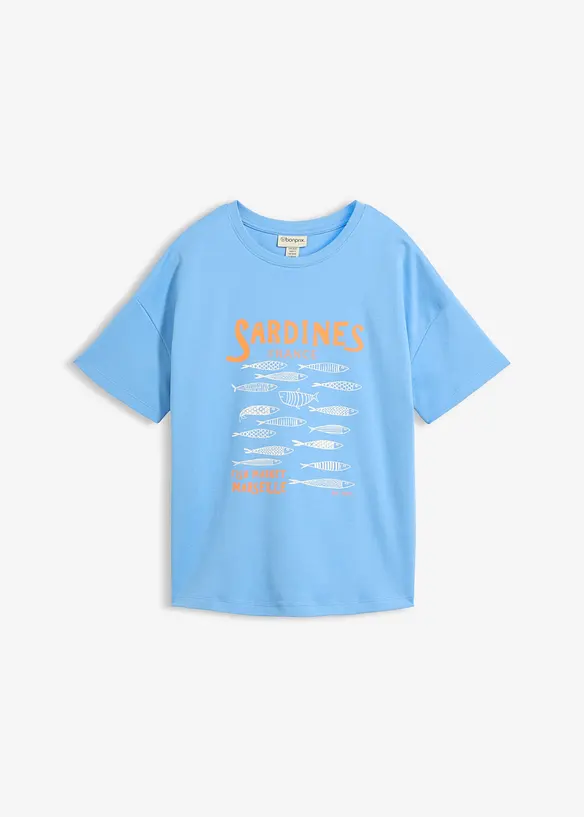 T-Shirt aus schwerer Bio-Baumwolle in blau von vorne - bonprix