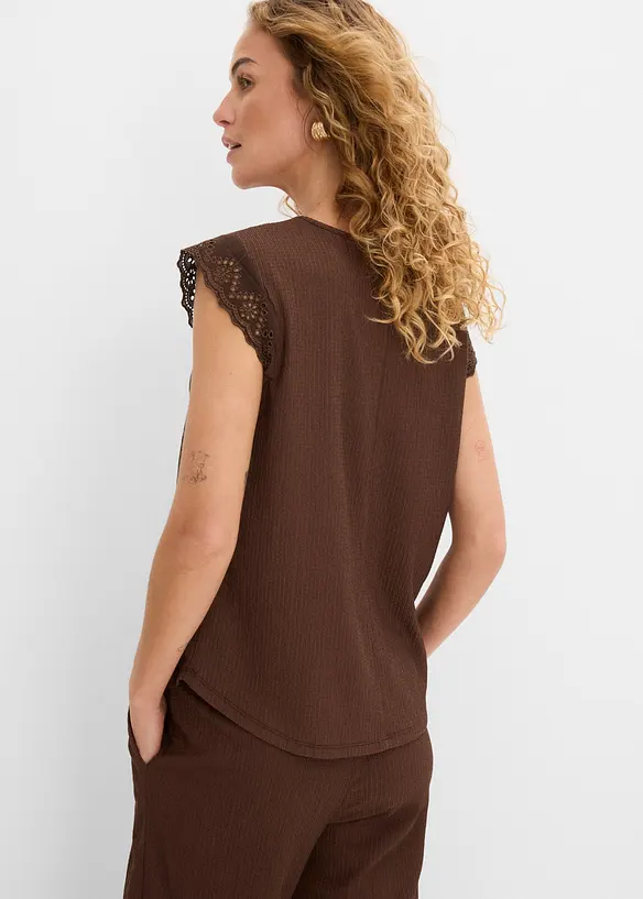 Shirt aus strukturiertem Crêpe in braun von hinten (im Anschnitt) - bonprix