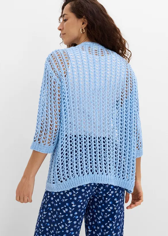 Ajour-Strickjacke mit Pailletten in blau von hinten (im Anschnitt) - bonprix