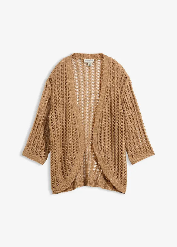 Ajour-Strickjacke mit Pailletten in beige von vorne - bonprix
