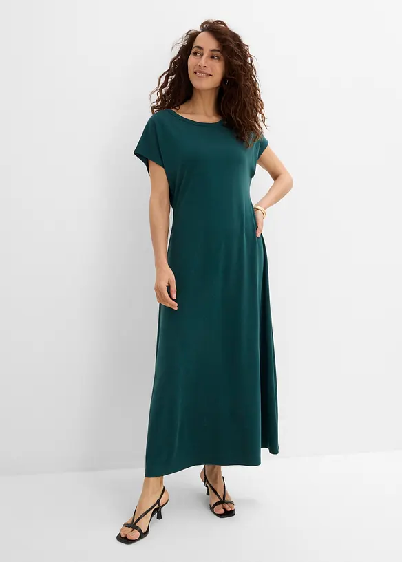 Midikleid aus softem Viskose-Mix in grün von vorne (Totalaufnahme) - bonprix