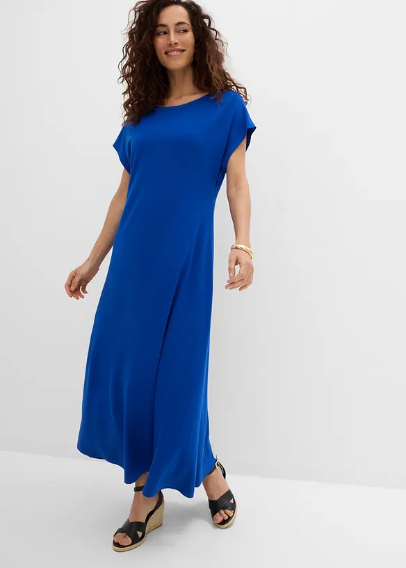 Midikleid aus softem Viskose-Mix in blau von vorne (Totalaufnahme) - bonprix