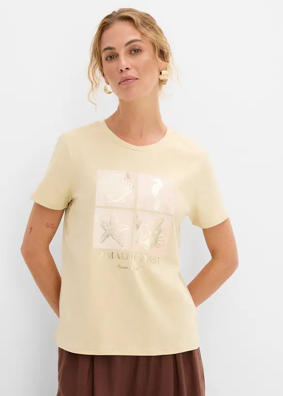 Shirt aus Baumwolle in beige von vorne (im Anschnitt) - bonprix
