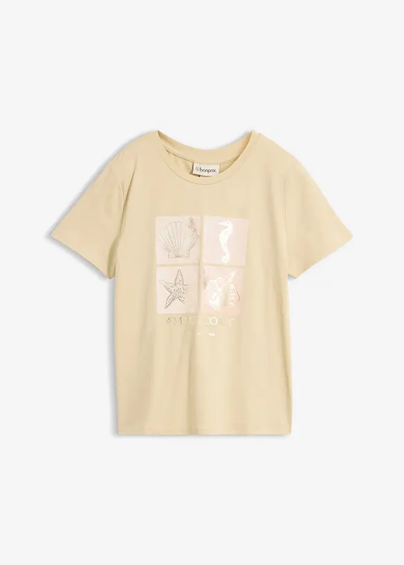 Shirt aus Baumwolle in beige von vorne - bonprix