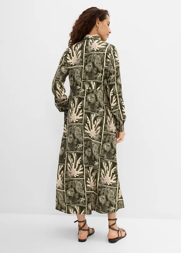 Hemdblusenkleid aus fließender Viskose in beige von hinten (Totalaufnahme) - bonprix