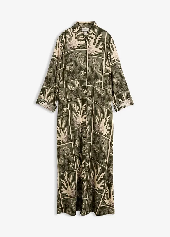 Hemdblusenkleid aus fließender Viskose in beige von vorne - bonprix