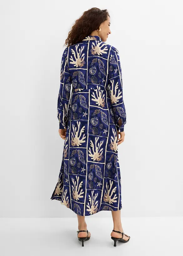 Hemdblusenkleid aus fließender Viskose in beige von hinten (Totalaufnahme) - bonprix