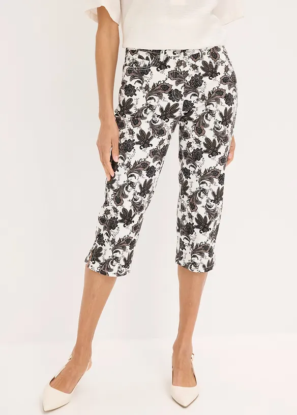 Capri-Hose aus Baumwollstretch in weiß von vorne - bonprix