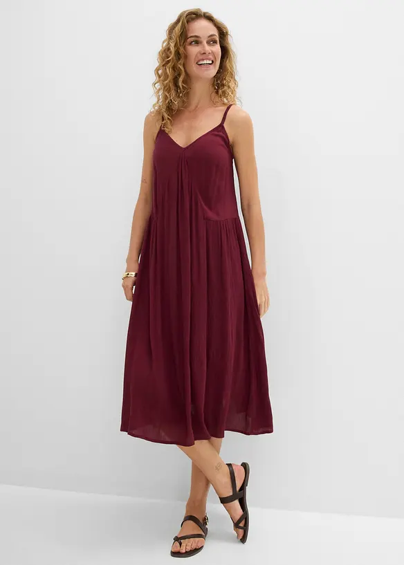 Midikleid aus leichter strukturierter Viskose in rot von vorne (Totalaufnahme) - bonprix
