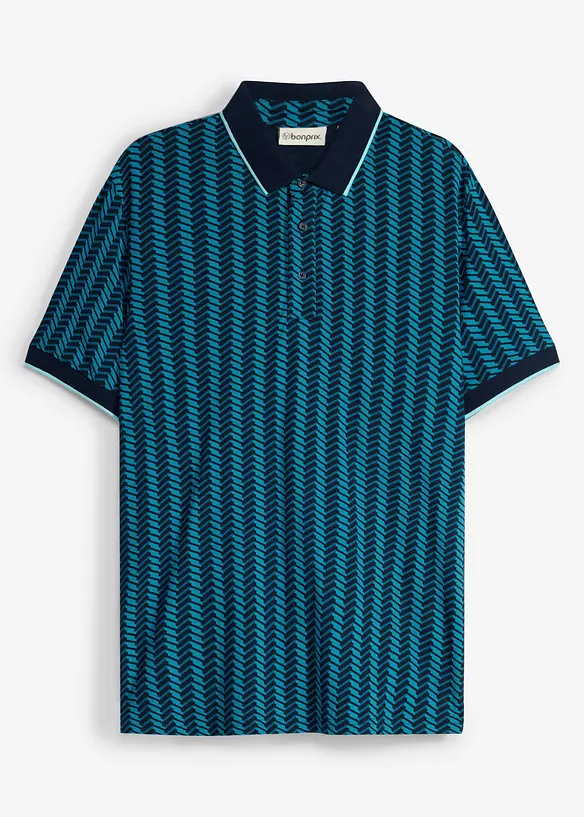 Poloshirt mit grafischem Design aus reiner Bio-Baumwolle in blau von vorne - bonprix
