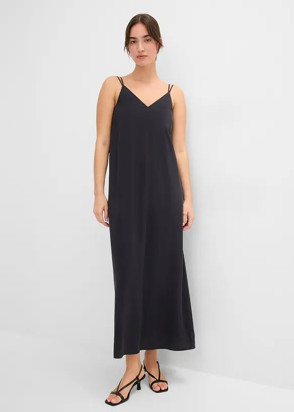 Midikleid mit verstellbaren Trägern aus Viskose-Mix in schwarz von vorne (Totalaufnahme) - bonprix Midikleid mit verstellbaren Trägern aus Viskose-Mix in schwarz von vorne (Totalaufnahme) - bonprix