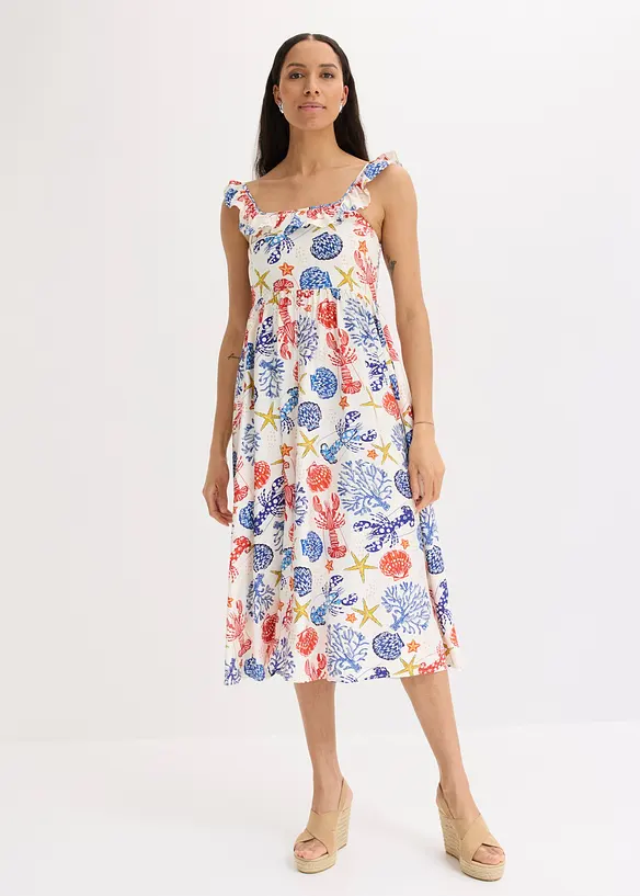 Midikleid aus feinem Viskose-Mix in weiß von vorne (Totalaufnahme) - bonprix