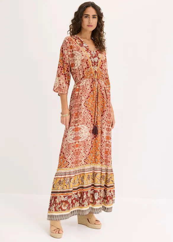 Maxikleid aus fließender Viskose in braun von vorne (Totalaufnahme) - bonprix Maxikleid aus fließender Viskose in braun von vorne (Totalaufnahme) - bonprix