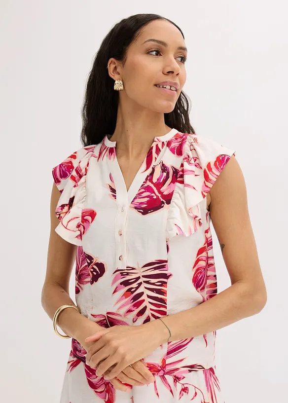 Bluse aus fließendem Viskose-Mix in weiß von vorne (im Anschnitt) - bonprix