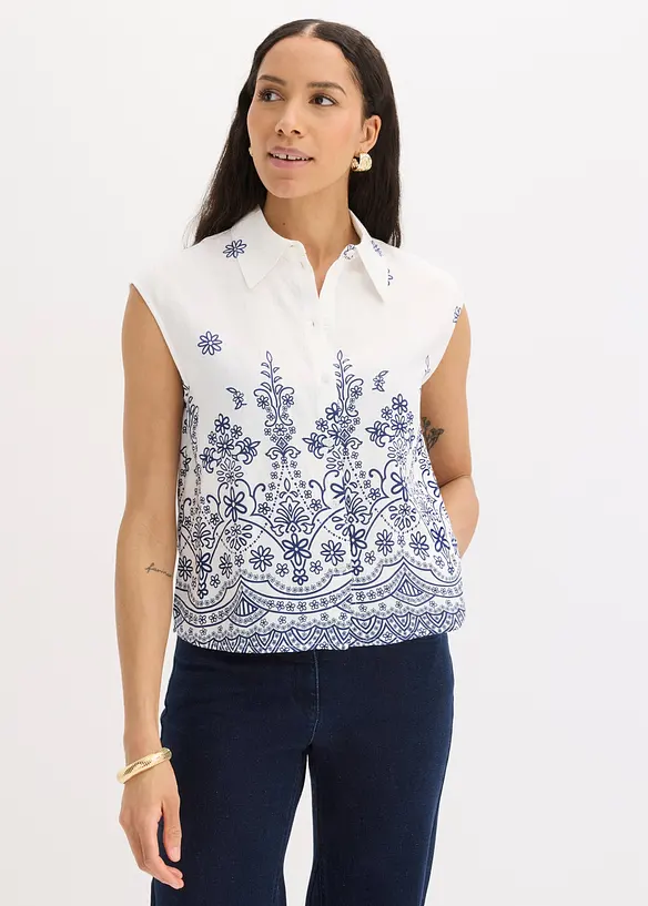 Bluse aus fließendem Viskose-Mix in weiß von vorne (im Anschnitt) - bonprix