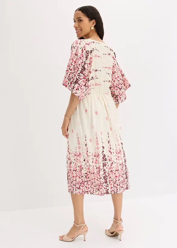 Midikleid aus feinem Viskose-Mix in weiß von hinten (Totalaufnahme) - bonprix