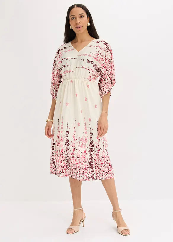 Midikleid aus feinem Viskose-Mix in weiß von vorne (Totalaufnahme) - bonprix
