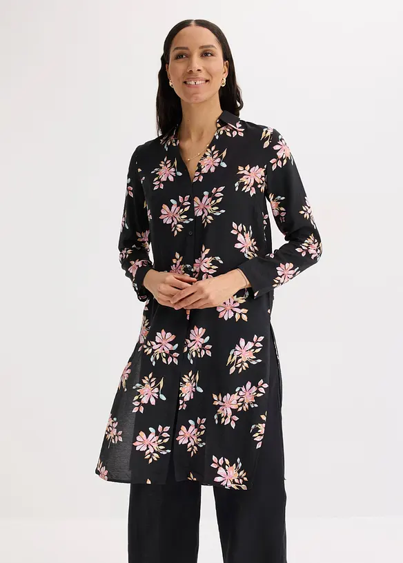 Longbluse aus fließendem Viskose-Mix in schwarz von vorne (im Anschnitt) - bonprix Longbluse aus fließendem Viskose-Mix in schwarz von vorne (im Anschnitt) - bonprix