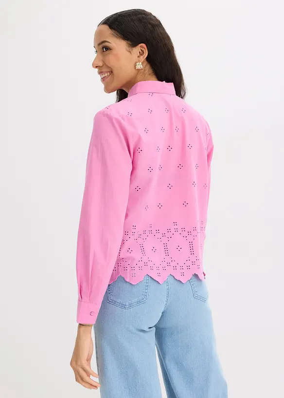 Lochstickerei-Bluse aus reiner Bio-Baumwolle in pink von hinten (im Anschnitt) - bonprix