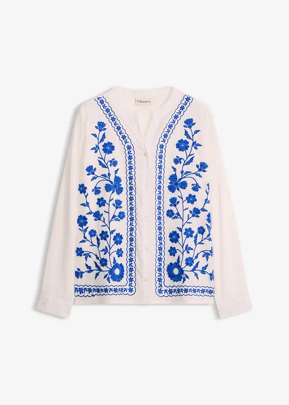 Bluse aus reiner Baumwolle mit Stickerei in weiß von vorne - bonprix