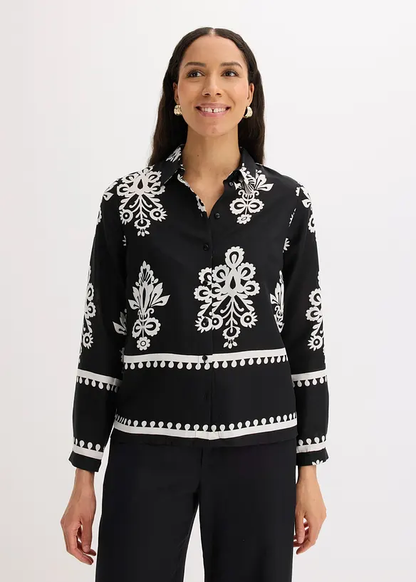Bluse aus fließender Viskose in schwarz von vorne (im Anschnitt) - bonprix