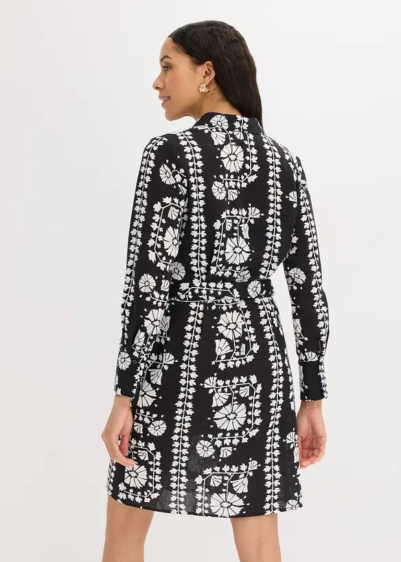 Hemdblusenkleid in Leinen-Optik in schwarz von hinten (Totalaufnahme) - bonprix