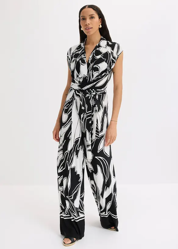 Jersey-Jumpsuit in schwarz von vorne (Totalaufnahme) - bonprix