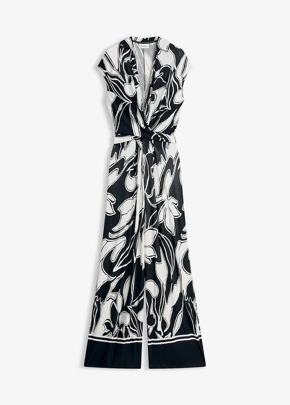 Jersey-Jumpsuit in schwarz von vorne - bonprix