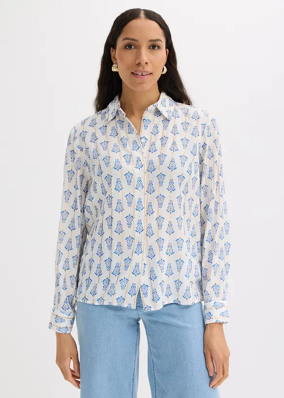 Bluse aus strukturierter Viskose mit Glitzereffekt in weiß von vorne (im Anschnitt) - bonprix Bluse aus strukturierter Viskose mit Glitzereffekt in weiß von vorne (im Anschnitt) - bonprix